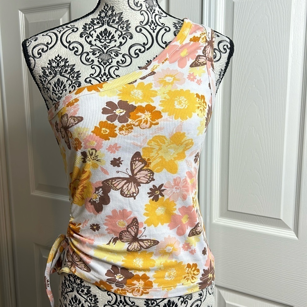 Rue 21 New Vintage One Shoulder Butterfly Top L Juniors‎ Y2K